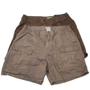 Lot of 2 Talos Cargo Shorts 38 Brown/Gray Elastic Waist Casual Work Hiking Camp